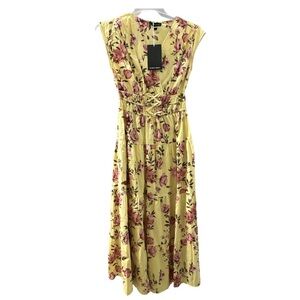 MEADOW RHODES Vneck sleeveless Maxi dress in Yellow Pink Floral NWT